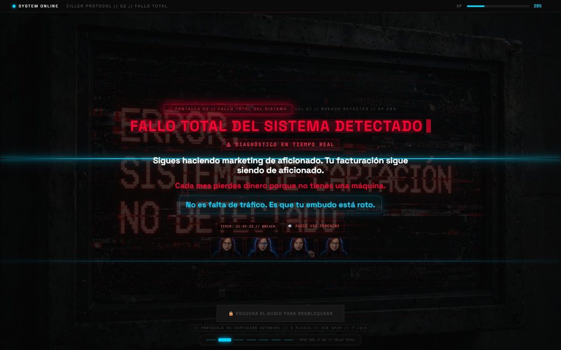 Pantalla 2: Fallo total del sistema, con voz