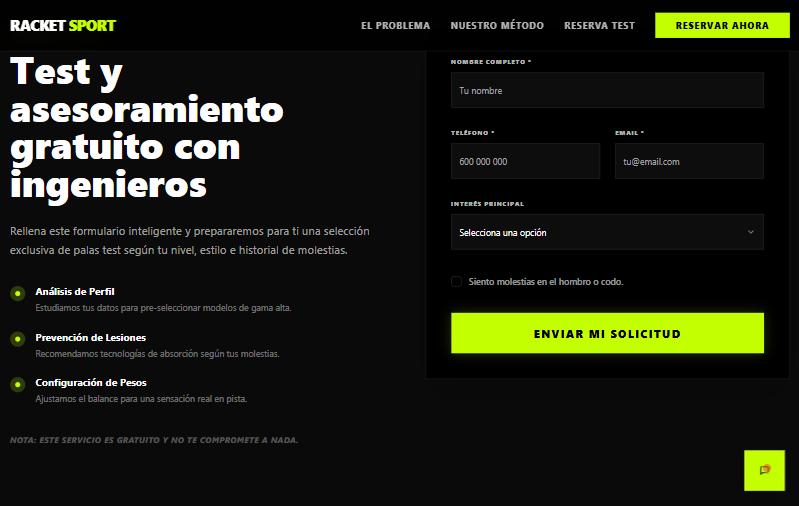 Formulario para reservar el test
